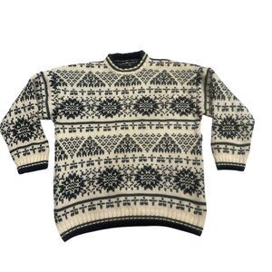 Vintage Chunky Wool Sweater Size L Cable Knit Grandpa Hand Made Aztec Geometric